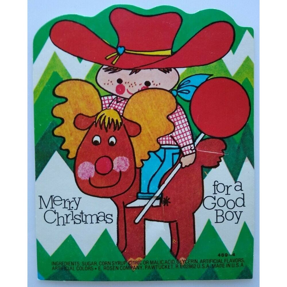 Vintage Retro Christmas Cowboy Diecut Lollypop Candy Sucker Card Rosen